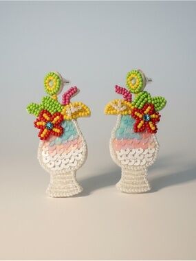 Beaded Tropical Cocktail Statement Earrings - Multicolor
